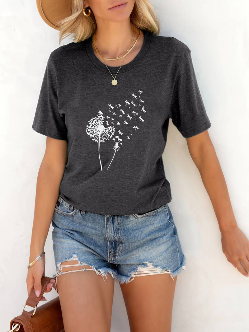 Vanessa | Casual T-shirt met grafische paardenbloemprint 1