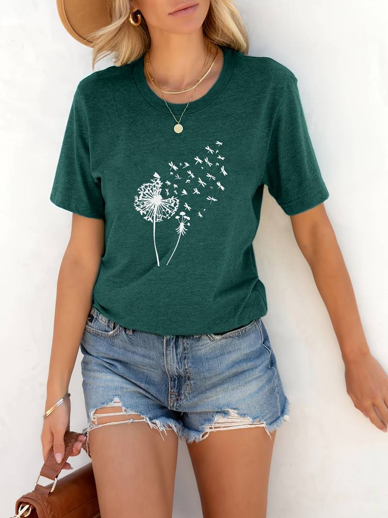 Vanessa | Casual T-shirt met grafische paardenbloemprint 2