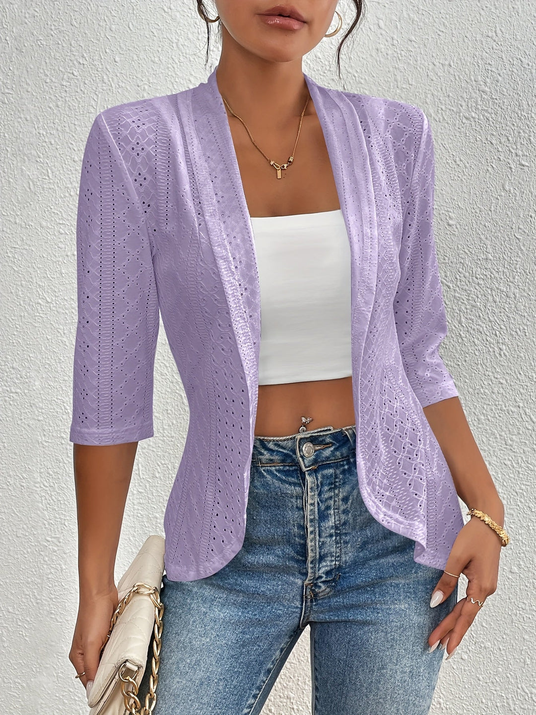 Open vest - geborduurd Eyelet en lichtgewicht breisel 4