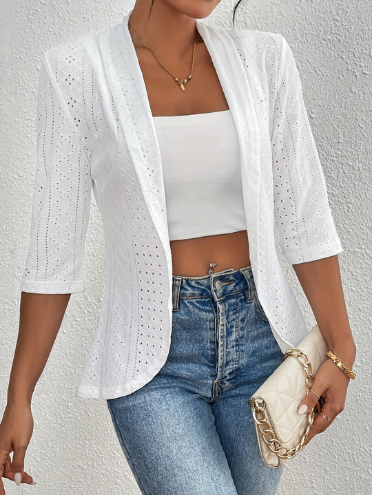 Open vest - geborduurd Eyelet en lichtgewicht breisel 0