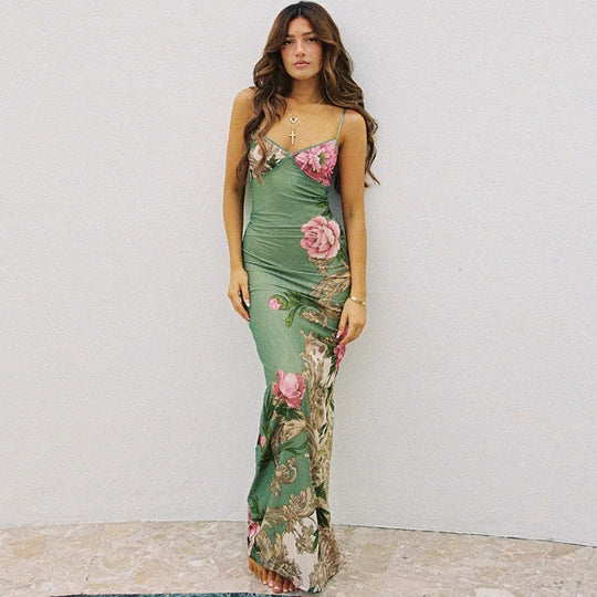 Vrouwen Comfortabele Bloemrijke Mouwloze Maxi Zomerjurk - Julia