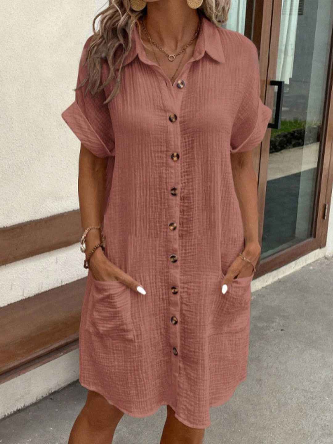 Vrouwen Elegante Casual met kraag en zakken Mini Zomerjurk - Carlijn