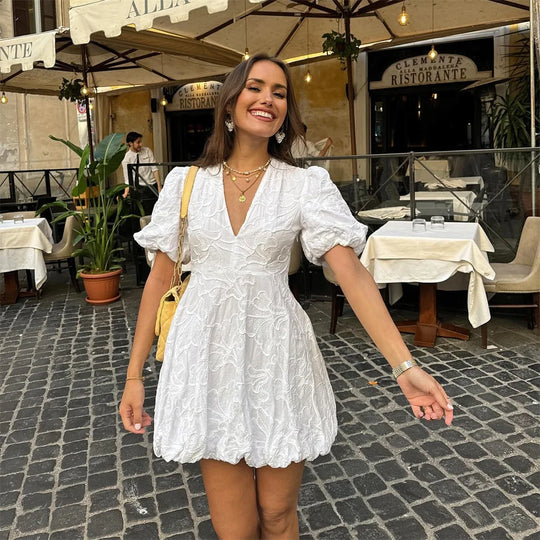 Vrouwen Elegante Witte Lichtgewicht Ademende Mini Zomerjurk - Lydia