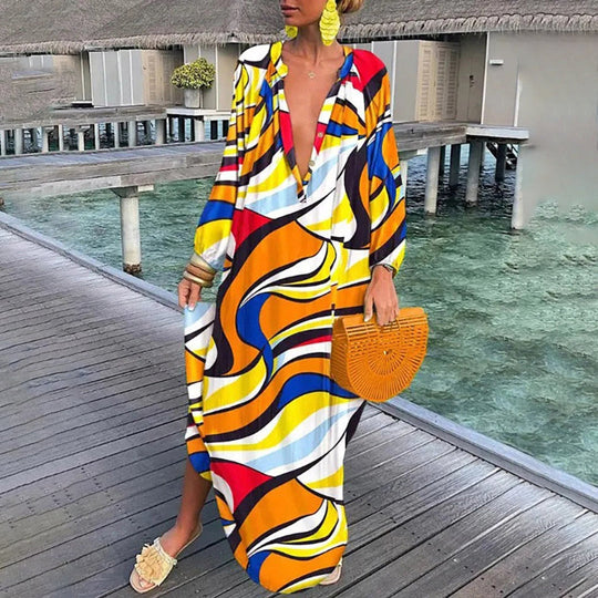 Vrouwen Lichtgewicht Boho Design Maxi Zomerjurk met lange mouwen - Aliyah