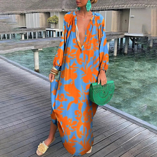 Vrouwen Lichtgewicht Boho Design Maxi Zomerjurk met lange mouwen - Aliyah