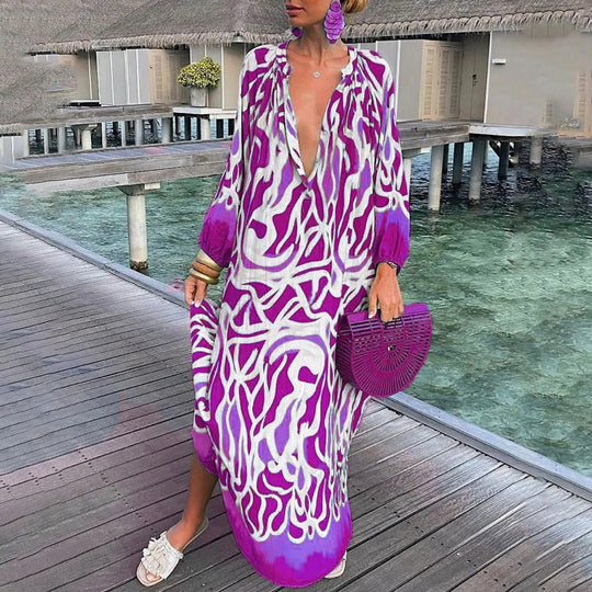 Vrouwen Lichtgewicht Boho Design Maxi Zomerjurk met lange mouwen - Aliyah