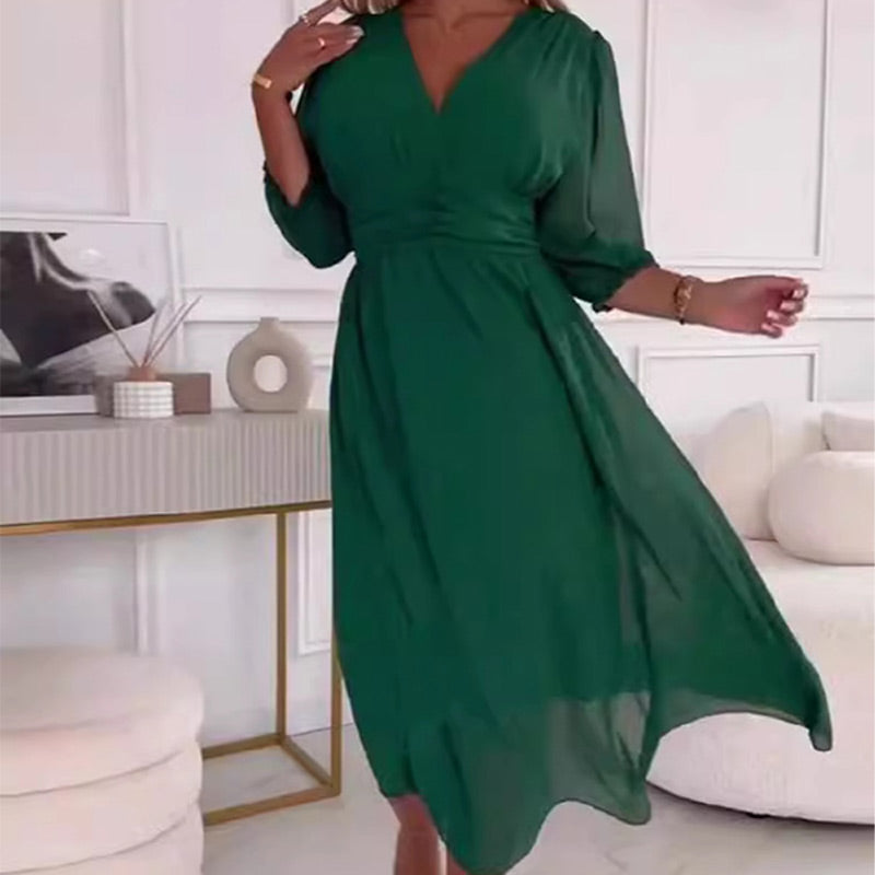 Vrouwen Lichtgewicht Chiffon Elegante Fit Midi Zomerjurk - Amira