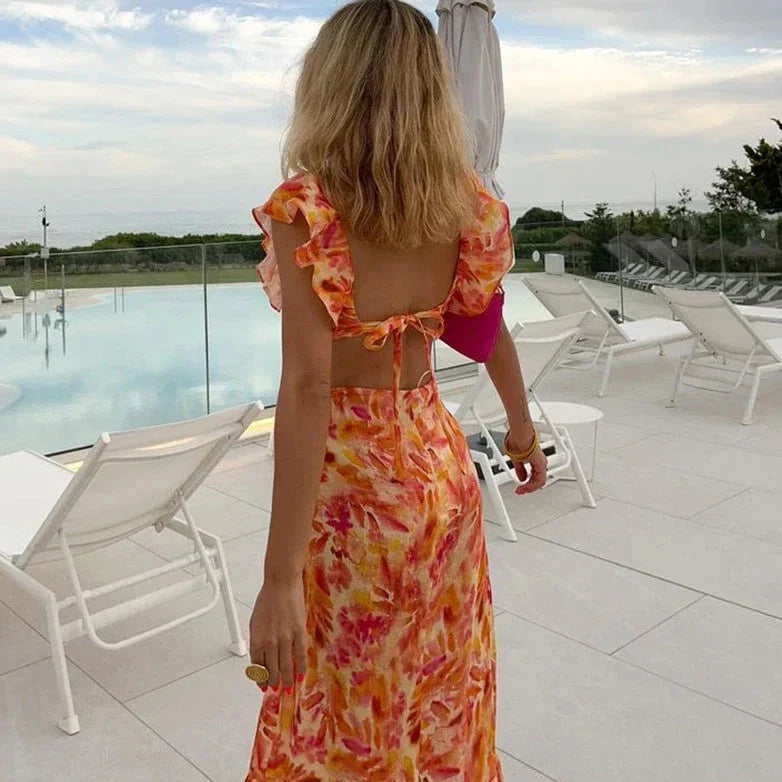 Vrouwen Mouwloos met Ruches en V hals Chique Boho Stijl Maxi Zomerjurk - Aya