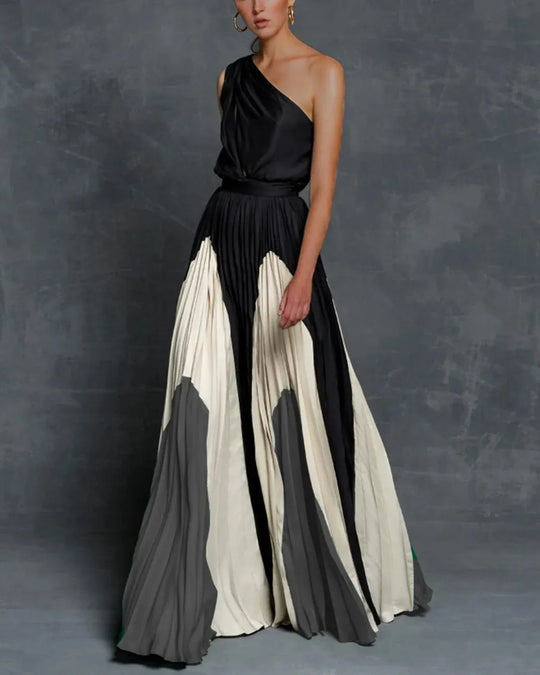 Vrouwen Off the Shoulder kleurblok met vloeiende rok Maxi zomerjurk - Estelle