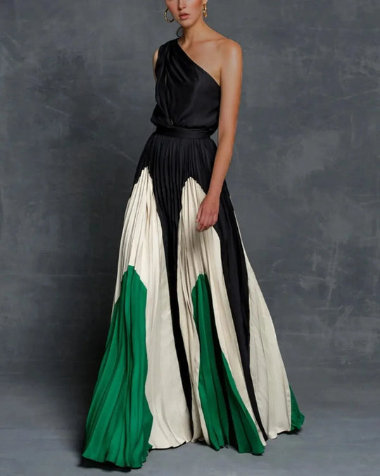 Vrouwen Off the Shoulder kleurblok met vloeiende rok Maxi zomerjurk - Estelle