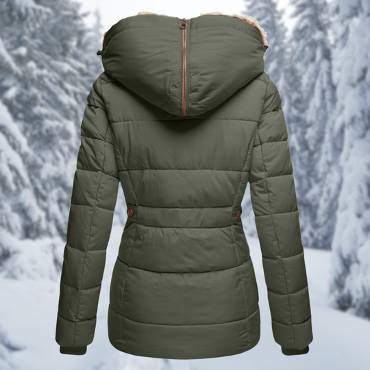 Winterjacke Damen Tailliert mit Kapuze und Reißverschlusstaschen 2