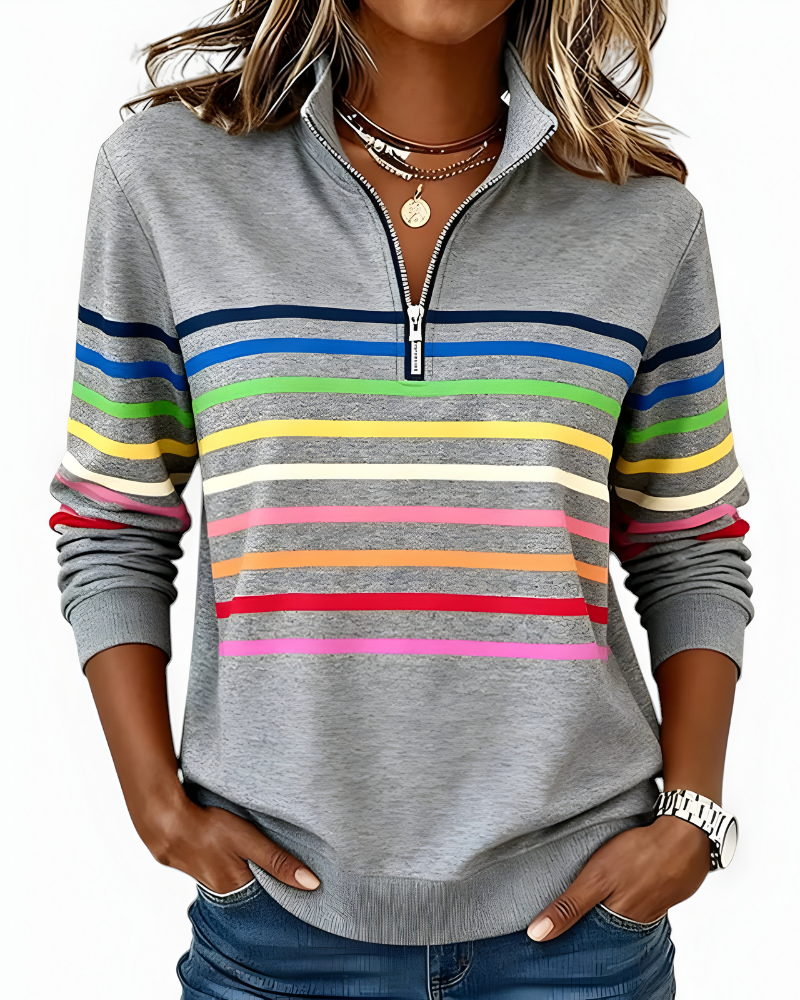 Zip Trui Dames | Gestreept Casual Design