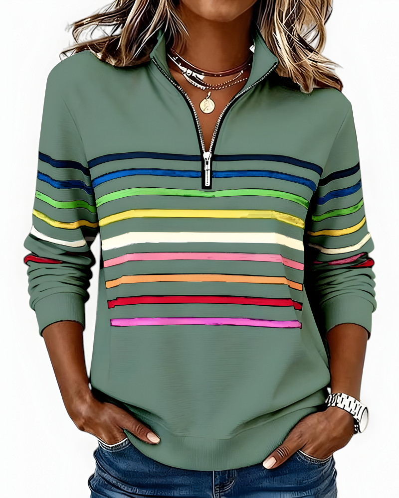 Zip Trui Dames | Gestreept Casual Design
