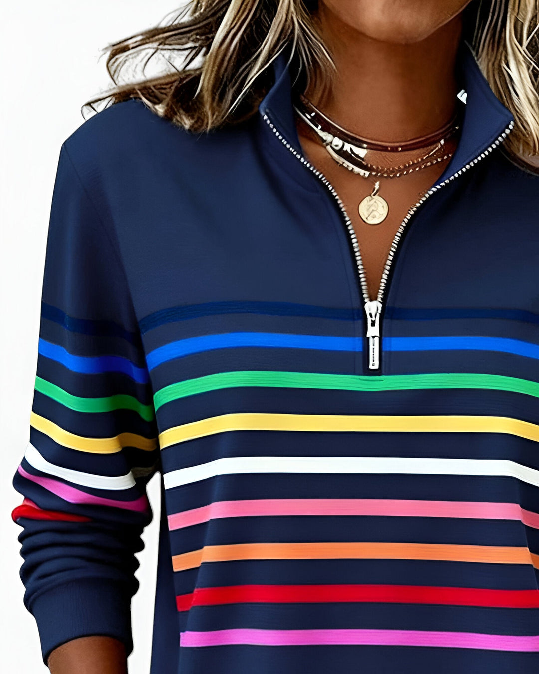 Zip Trui Dames | Gestreept Casual Design
