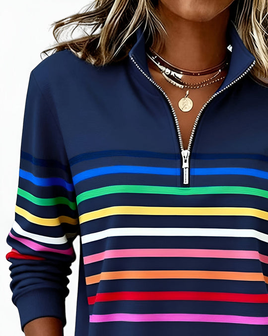 Zip Trui Dames | Gestreept Casual Design
