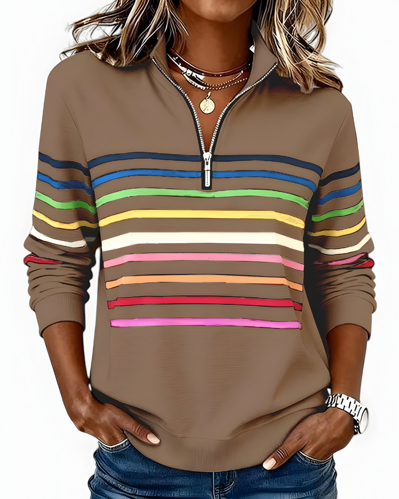 Zip Trui Dames | Gestreept Casual Design