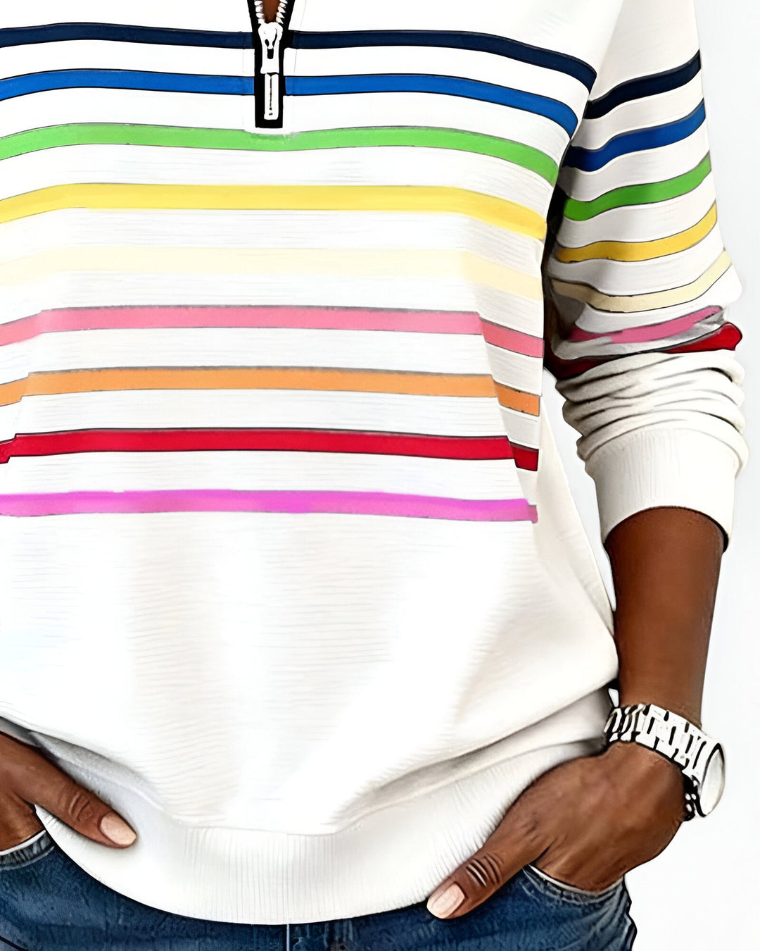 Zip Trui Dames | Gestreept Casual Design