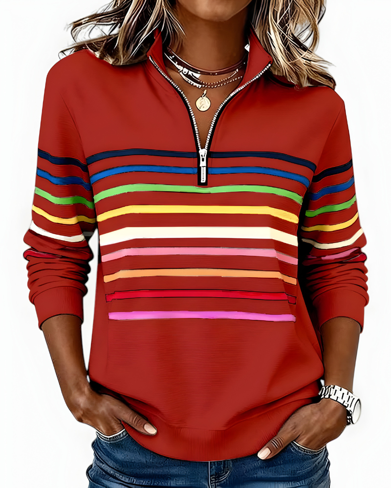 Zip Trui Dames | Gestreept Casual Design