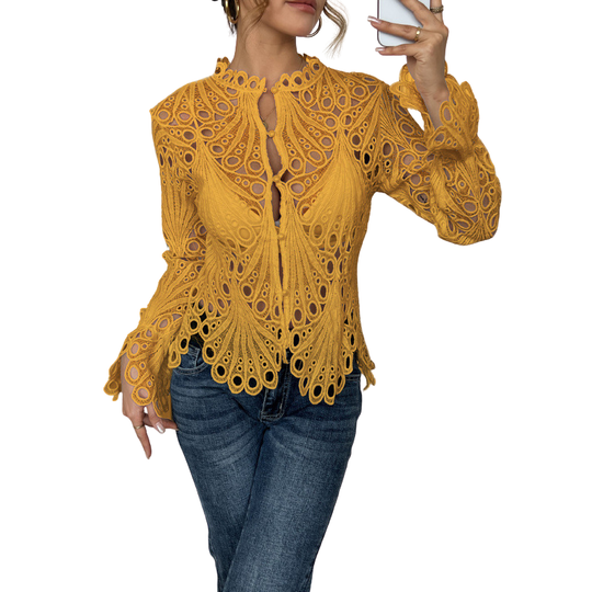 Zomer Blouse Dames | Opengewerkt Design & Vrouwelijk Silhouet