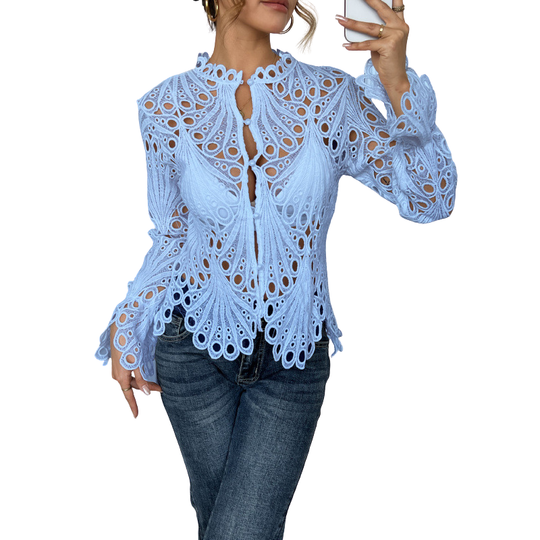 Zomer Blouse Dames | Opengewerkt Design & Vrouwelijk Silhouet