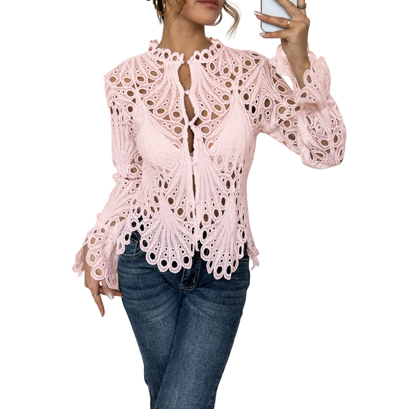 Zomer Blouse Dames | Opengewerkt Design & Vrouwelijk Silhouet