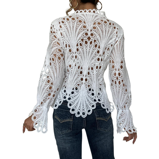 Zomer Blouse Dames | Opengewerkt Design & Vrouwelijk Silhouet