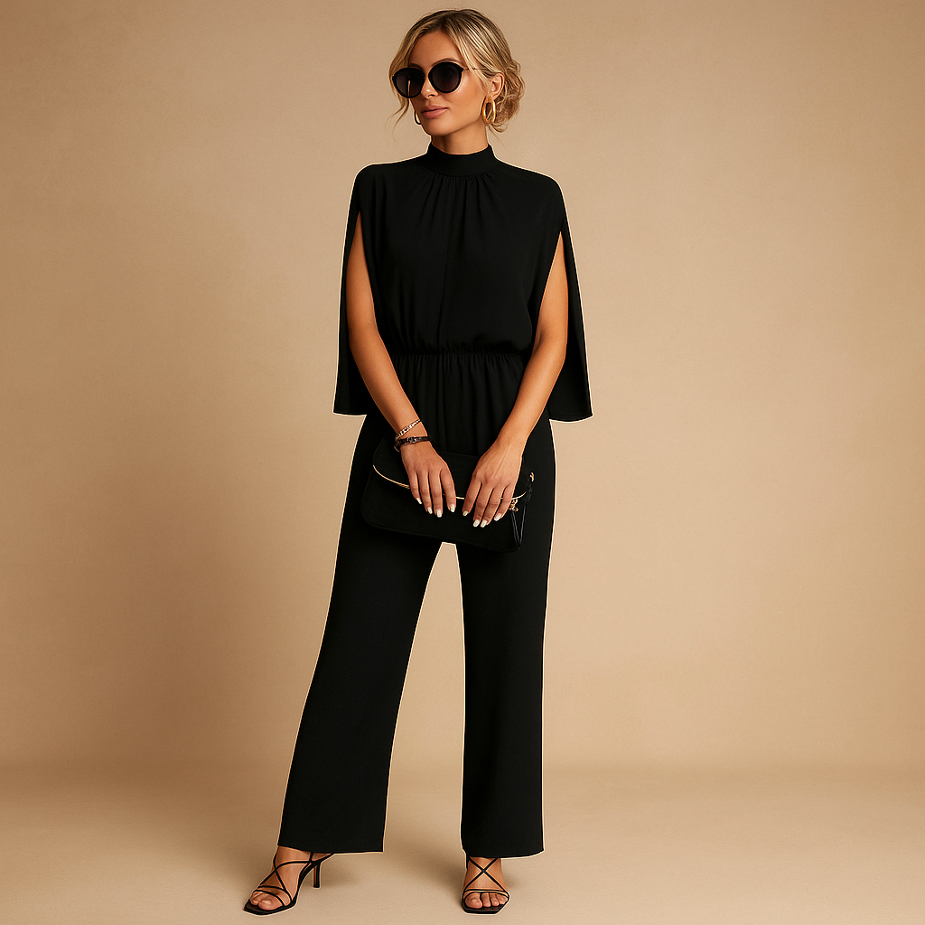 Zomer Jumpsuit Dames | Elegante Cape Mouwen & Getailleerd Silhouet
