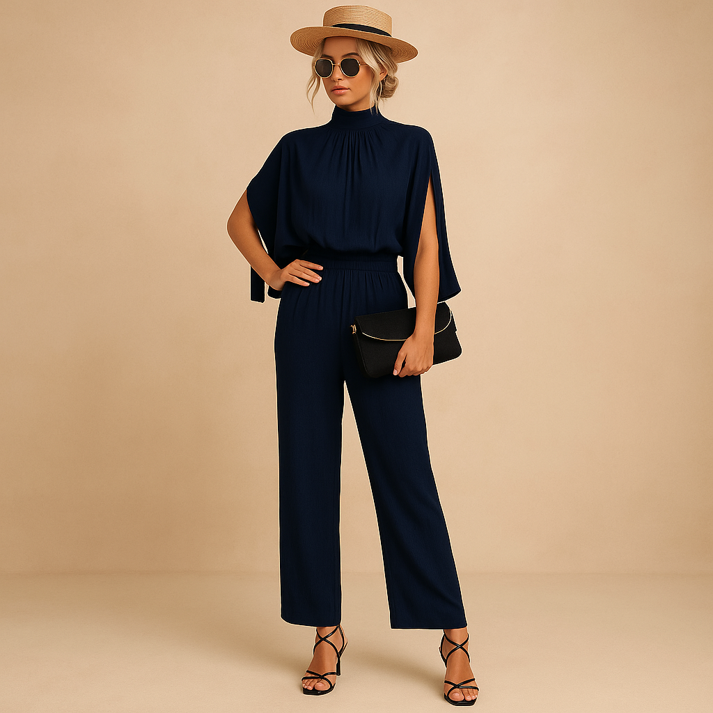 Zomer Jumpsuit Dames | Elegante Cape Mouwen & Getailleerd Silhouet