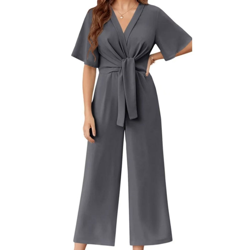 Sylenna - Dames jumpsuit met V-hals en brede benen met riem 3