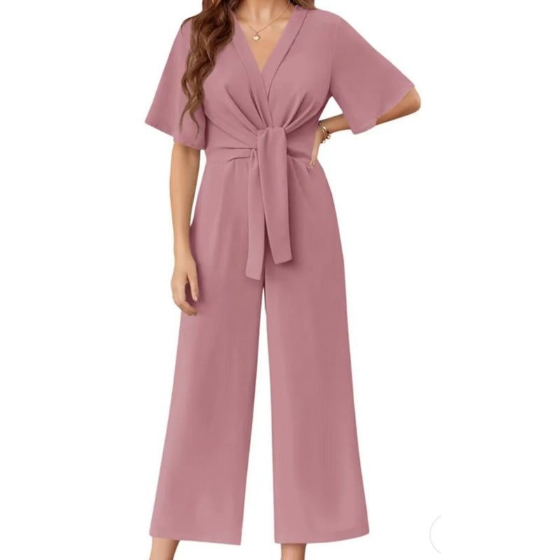 Sylenna - Dames jumpsuit met V-hals en brede benen met riem 4
