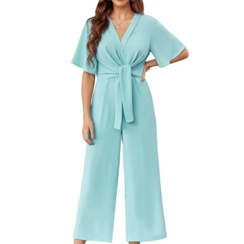 Sylenna - Dames jumpsuit met V-hals en brede benen met riem 5