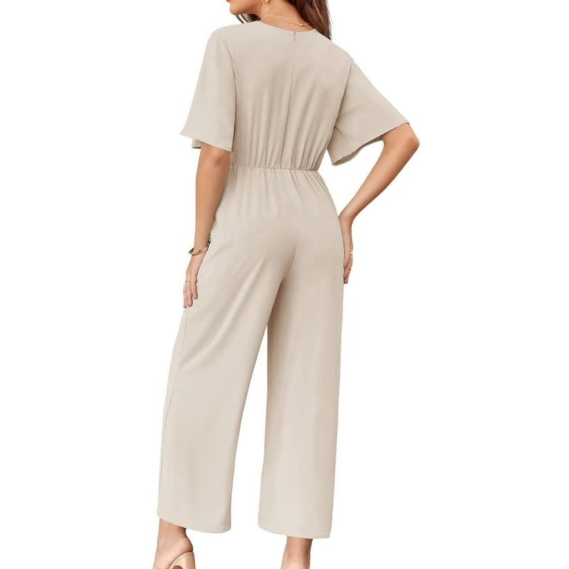 Sylenna - Dames jumpsuit met V-hals en brede benen met riem 6