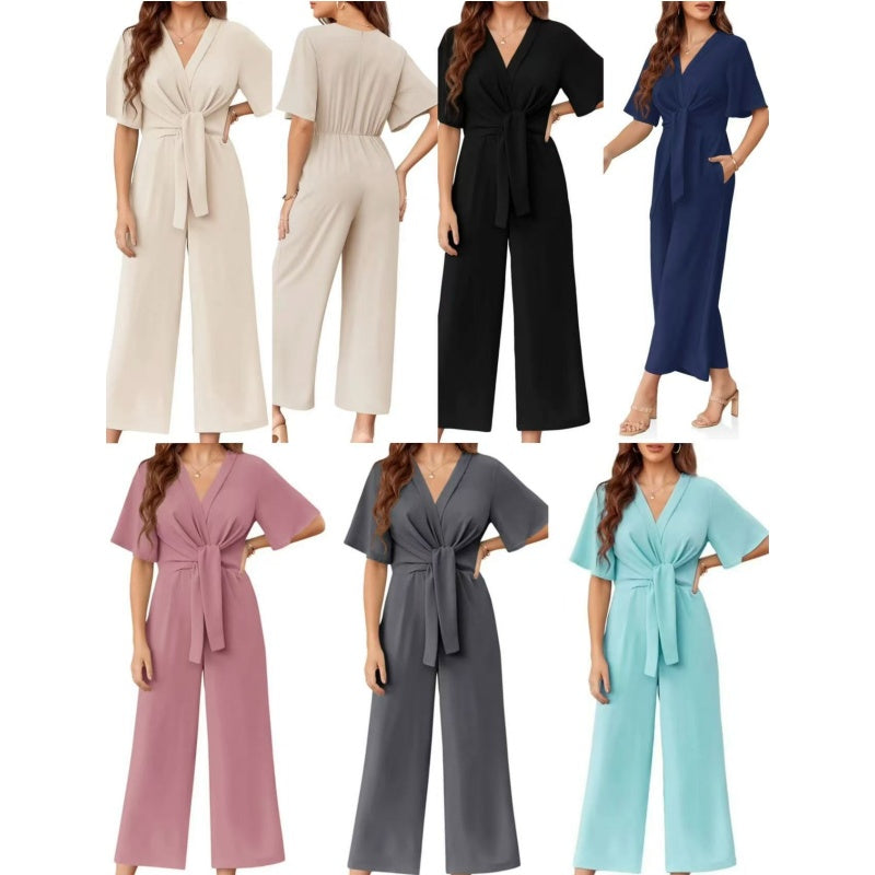 Sylenna - Dames jumpsuit met V-hals en brede benen met riem 8