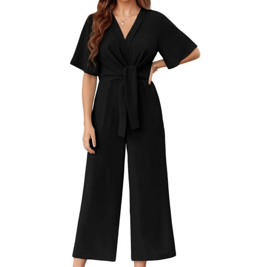 Sylenna - Dames jumpsuit met V-hals en brede benen met riem 0