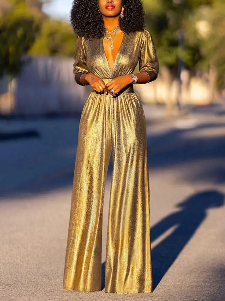 Zomer Jumpsuit Dames | Glanzend & Wijde Pijpen