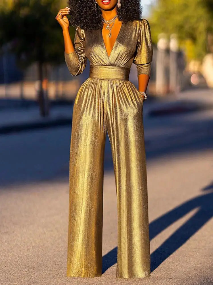 Zomer Jumpsuit Dames | Glanzend & Wijde Pijpen