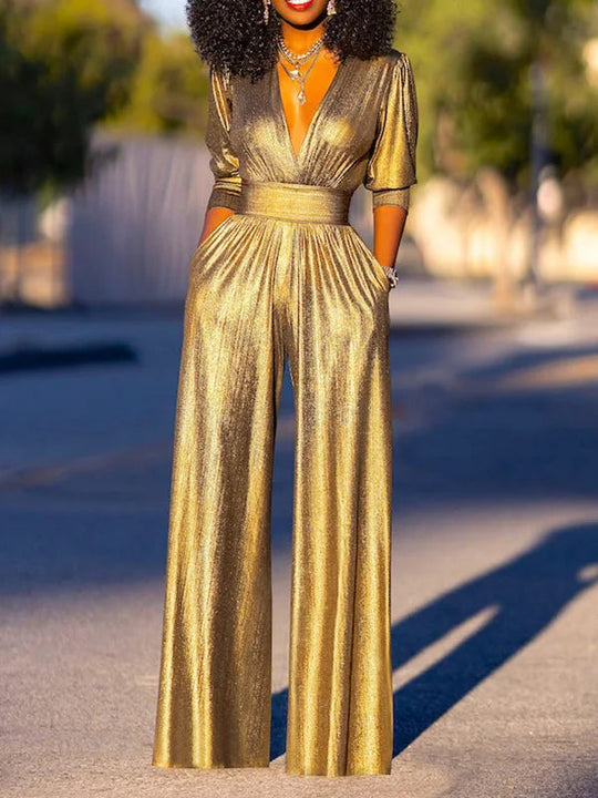 Zomer Jumpsuit Dames | Glanzend & Wijde Pijpen