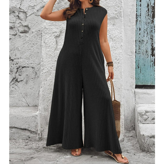 Azeloria - Dames zonder mouwen jumpsuit met brede pijpen en zakken 9