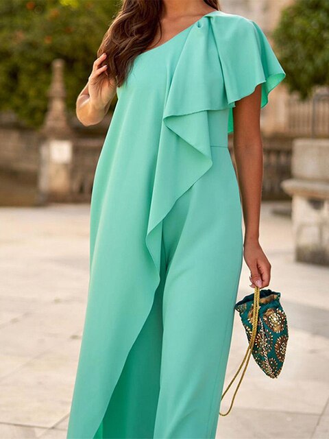 Zomer Jumpsuit Dames | One-Shoulder Ruche & Elegante Wide Leg