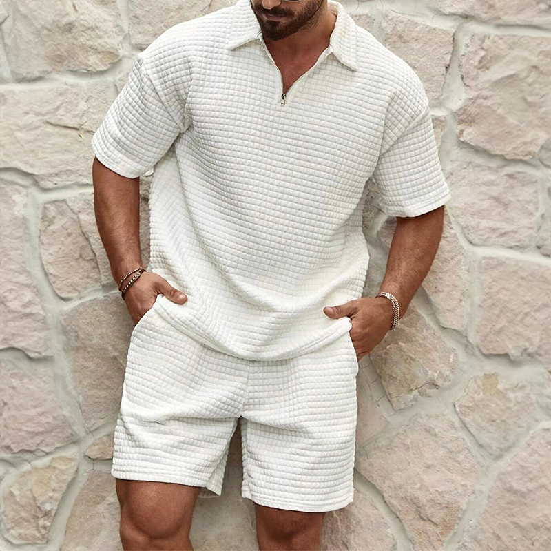 Zomer Outfit Heren | Polo Set met Wafeltextuur & Rits