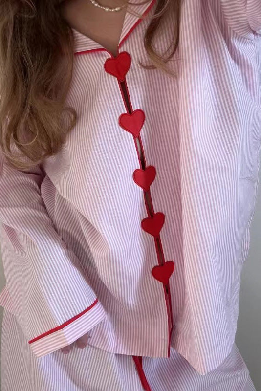 Zomer Pyjama Dames | Tweedelig met Hartjes & Speelse Afwerking