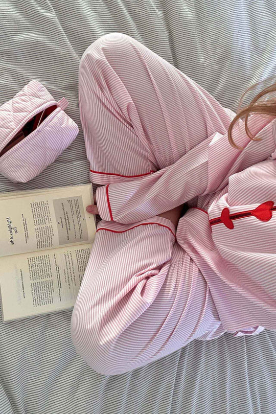 Zomer Pyjama Dames | Tweedelig met Hartjes & Speelse Afwerking