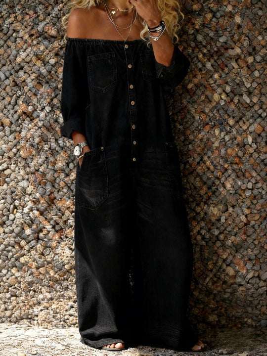 Zomer jumpsuit Dames | Denim Off-Shoulder & Relaxte Pasvorm