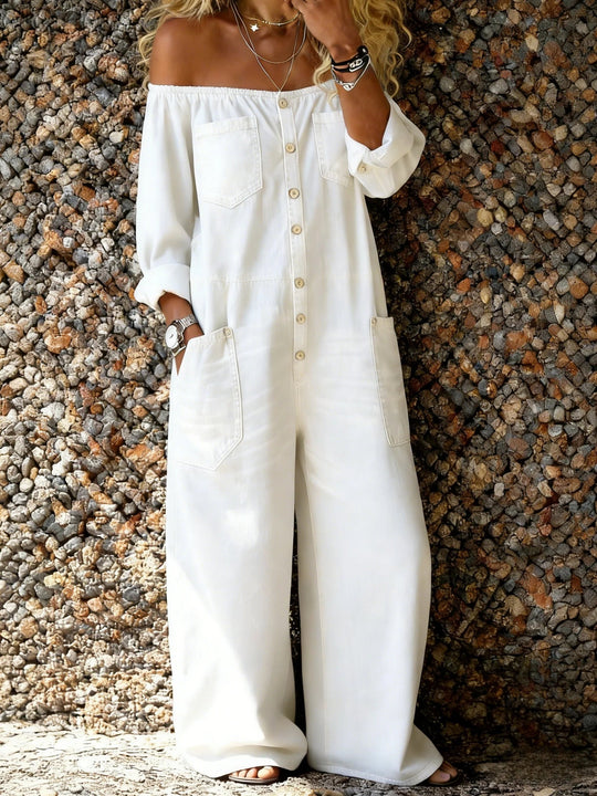 Zomer jumpsuit Dames | Denim Off-Shoulder & Relaxte Pasvorm