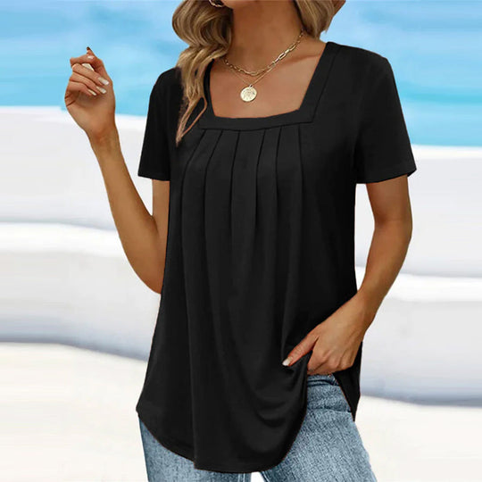 Zomerblouse Dames | Vierkante Hals & Plooidetails