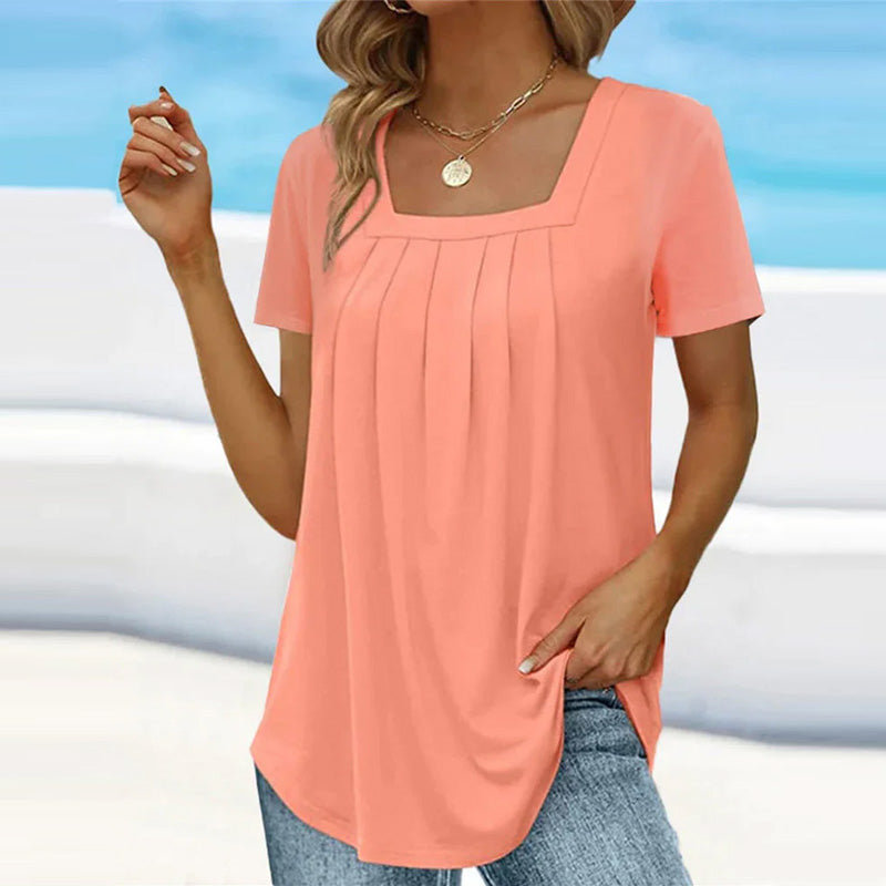 Zomerblouse Dames | Vierkante Hals & Plooidetails