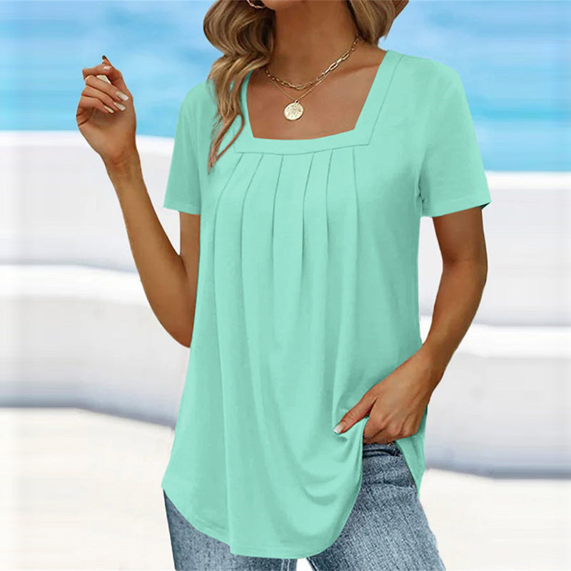 Zomerblouse Dames | Vierkante Hals & Plooidetails