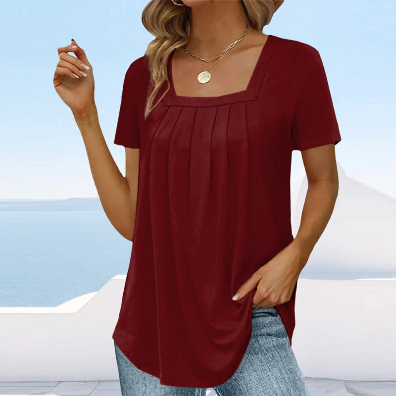 Zomerblouse Dames | Vierkante Hals & Plooidetails
