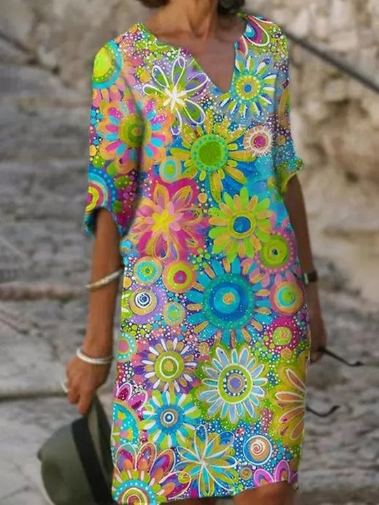 Zomerjurk Dames | Bloemenprint & Halve Mouwen