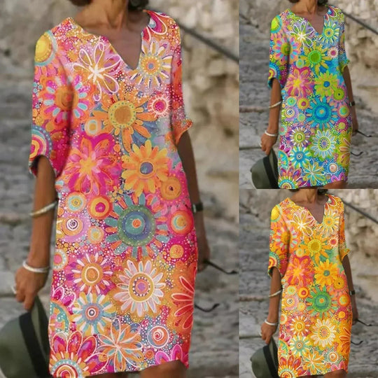 Zomerjurk Dames | Bloemenprint & Halve Mouwen